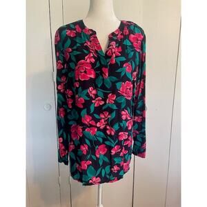 Talbots Size Medium Women's Long Sleeve Pullover Blouse Black‎ & Pink